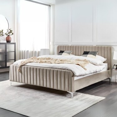 Sleep Haven Upholstered Twin Size Bed (120 X 190 CM) Dark Beige Color