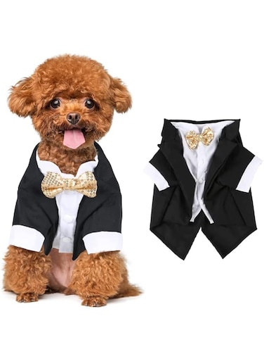 DCEZAETN Dog Tuxedo Formal Shirt Puppy Cat Formal Clothes Shirt Dogs Wedding Party Stylish Suit Bow Tie Costume Sets Suitable for Puppy Pet Cats (XL)