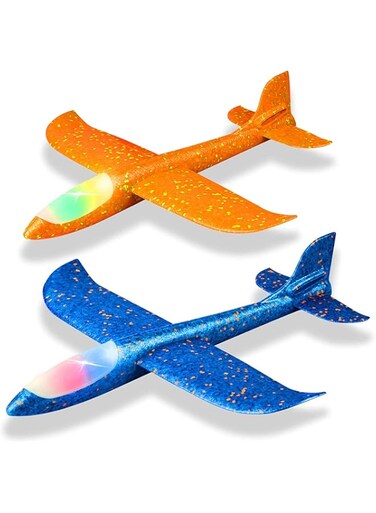 Showay ECVV 2 Pack Led Light Airplane,17.5" Large Throwing Foam Plane,2 Flight Mode Glider Plane,Flying Toy For Kids, Outdoor Sport Toys Birthday Party Favors Foam Airplane   ASSORTED