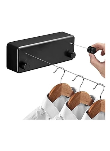 Retractable Clothesline , Indoor Outdoor Wall Mounted Clothes Dryer Rope Clothing Retracting Adjustable Stainless Steel Line, 13.8 Feet, Double line, black
