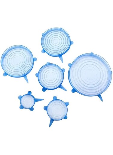 Dubai Gallery 6-Pieces Reusable Clear Airtight Food Storage Stretch Silicone Lids Blue 22 * 6 * 22Cm