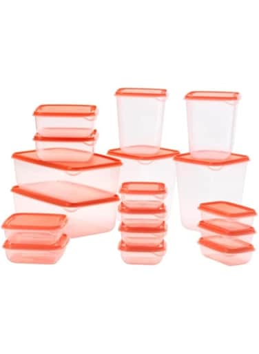 LUKADAH Premium Quality Polypropylene Plastic 17 Piece Food Containers,BPA Free Food Storage Organizers/Containers-Kitchen Storage Containers-Leak Proof Material-Set of 17 (Orange)