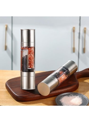 Aputue Pepper Grinder, 2 Pack Double End Seasoning Grinding Millers, 2 in 1 Manual Salt Pepper Grinder, Stainless Steel Pepper Mills for Sea Salt Coarse Salt and and Kitchen Seasoning