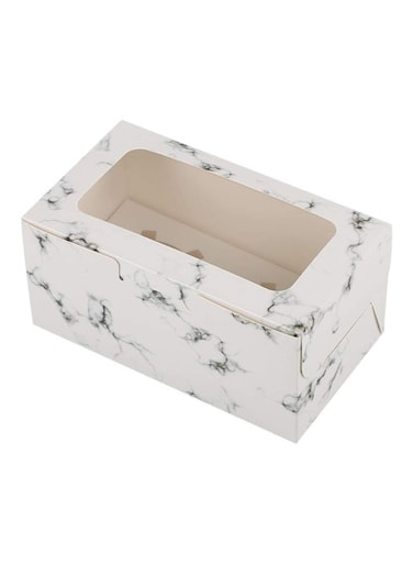 12-Piece 2-Cavities Kraft Paper Cupcake Box With Inserts Marble/Clear 16cm