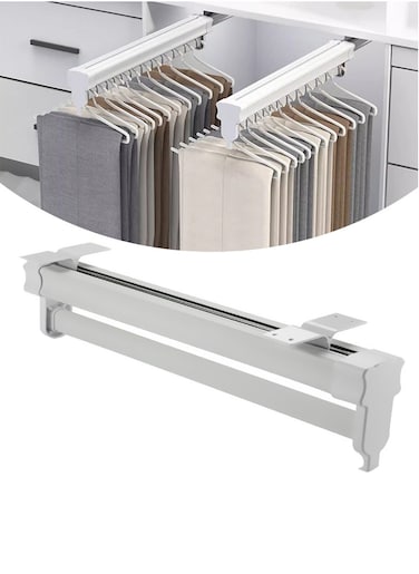 41cm Multi functional clothes rack, retractable pants rack hook, sliding heavy-duty steel hat rack rail, pull-out wardrobe, storage slide for scarves, pants, clothes, towels 41CM