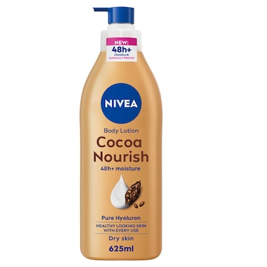 NIVEA Body Lotion for Dry Skin, Cocoa Butter with Pure Hyaluron, 48H Deep Moisture, 625ml