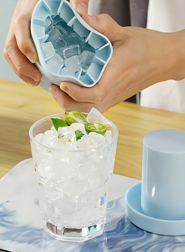Silicone Mini Cylinder Ice Cube Mold - Make 60 Small Ice Cubes in a Bucket with Lid - Easy-Release Press-Type Ice Cup Mold