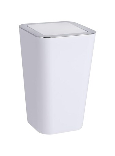 WENKO Candy Swing Cover Bin, Polystyrene, Home and Bathroom Waste Can, Lidded Dustbin, Lightweight &amp; Sturdy, 6L Capacity, 18x28.5x18cm, White