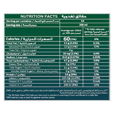 الروابي حليب كامل الدسم 2 لتر