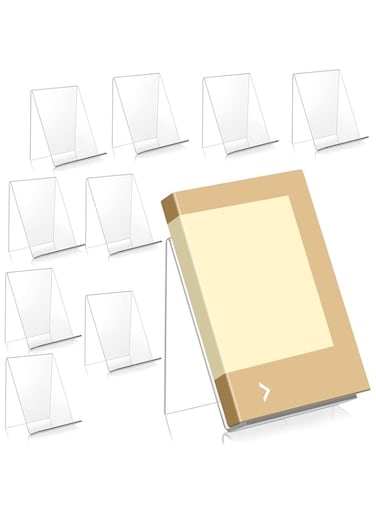 hicoosee 10 Pieces Clear Acrylic Book Stand, Transparent Book Display Stand for Displaying Books, Notebooks, Picture Albums, Picture Books, Menu, Magazine