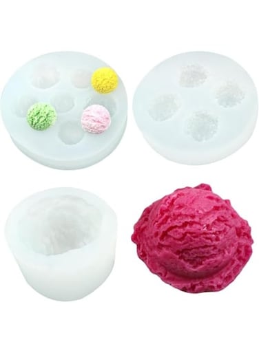 3 PCS 3D Ice Cream Ball Molds, Silicone Cookie Pastry Molds, Ice Cream Cone Popsicle Molds, for Chocolate, Dessert, Fondant, Soap, Candle Making, Wedding &amp; Birthday Party Decor
