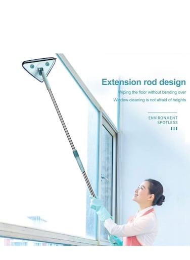 ممسحة تنظيف مثلثة قابلة للتمديد - أداة تنظيف النوافذ والأرضيات بمقبض طويل