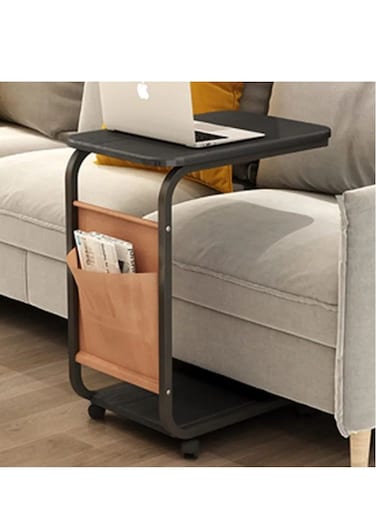حقيبة تخزين جانبية قابلة لتعديل الارتفاع فوق السرير من بيج كوفي، مناسبة لغرفة المعيشة وغرفة النوم والممرات المنزلية (اللون: أسود)