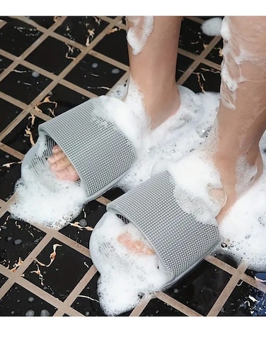 بيج قطعتان من ليفة تنظيف القدمين المصنوعة من السيليكون للاستحمام، فرشاة تدليك للقدمين، شبشب مانع للانزلاق