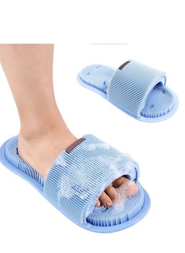 بيج قطعتان من ليفة تنظيف القدمين المصنوعة من السيليكون للاستحمام، فرشاة تدليك للقدمين، شبشب مانع للانزلاق