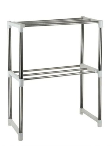 رف تخزين عالي الجودة لفرن الميكروويف - منظم رفوف قابل للتعديل لسطح المطبخ بإطار معدني متين