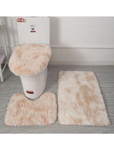 طقم بيج مكون من 3 قطع، يتضمن سجاد حمام مانع للانزلاق، سجاد من الألياف الدقيقة بنقشة صدفة الشاطئ، طقم سجاد حمام وسجادة مرحاض، سجاد أرضيات ماص، 3 قطع