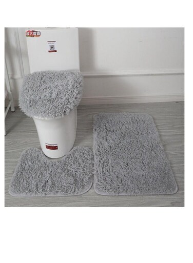 طقم بيج مكون من 3 قطع، يتضمن سجاد حمام مانع للانزلاق، سجاد من الألياف الدقيقة بنقشة صدفة الشاطئ، طقم سجاد حمام وسجادة مرحاض، سجاد أرضيات ماص، 3 قطع