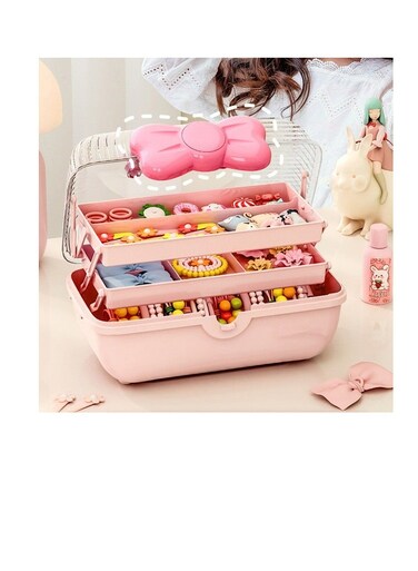 صندوق تخزين إكسسوارات الشعر ومجوهرات الأطفال من بيج، دبابيس شعر لطيفة للبنات، أغطية رأس، حبل مطاطي، صندوق مجوهرات أميرة صغيرة