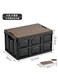 Baig 30L Collapsible Storage Box Crate With Lid Folding Storage Box With Wooden Cover Panel For Home Outdoor