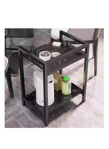 طاولة قهوة جانبية للأريكة بتصميم رخامي عام، متوفرة باللونين الأسود والأبيض، دائرية ومربعة، مناسبة لأثاث غرف المعيشة الفاخرة ذات الإضاءة الخافتة.