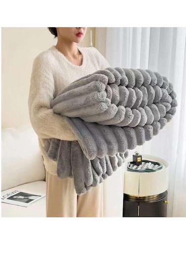 Baig Faux Fur Blanket Thick Warm Rabbit Hair Gray Plush Soft Plaid Throw Blanket For Double Bed Winter Sofa Cover 200*230cm