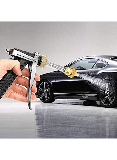 مسدس رش غسيل سيارات عالي الضغط - فوهة خرطوم حديقة معدنية شديدة التحمل - طرف نحاسي قابل للتعديل مع ماسورة طويلة - بخاخ مياه متعدد الأغراض