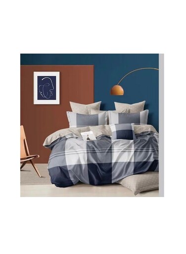 طقم لحاف بيج مكون من 4 قطع، ناعم ومريح، مصنوع من القطن، مناسب لجميع الفصول، مع حشوة داخلية.