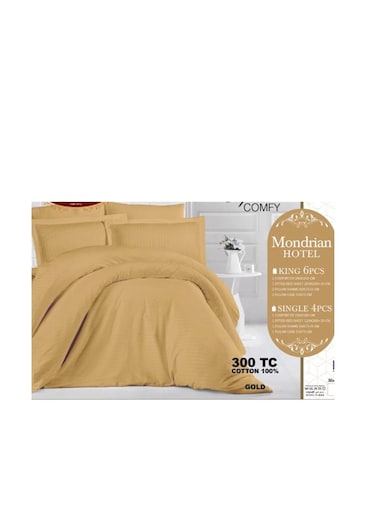 طقم لحاف بيج مكون من 4 قطع، ناعم ومريح، مصنوع من القطن، مناسب لجميع الفصول، مع حشوة داخلية.