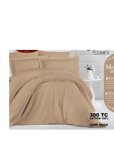 طقم لحاف بيج مكون من 4 قطع، ناعم ومريح، مصنوع من القطن، مناسب لجميع الفصول، مع حشوة داخلية.