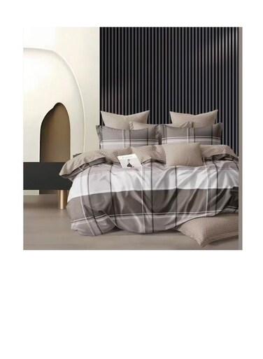 طقم لحاف بيج مكون من 4 قطع، ناعم ومريح، مصنوع من القطن، مناسب لجميع الفصول، مع حشوة داخلية.