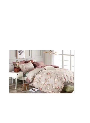 طقم لحاف بيج مكون من 4 قطع، ناعم ومريح، مصنوع من القطن، مناسب لجميع الفصول، مع حشوة داخلية.