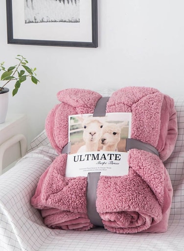 Generic Soft Double-Side Thickened Warm Blanket Cotton Pink 216X229Cm