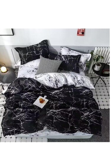 Baig Child Bedding Quilt Cover Single Size Bedsheet, 4 Piece Duvet Cover Bedding Set, Black Marble Design