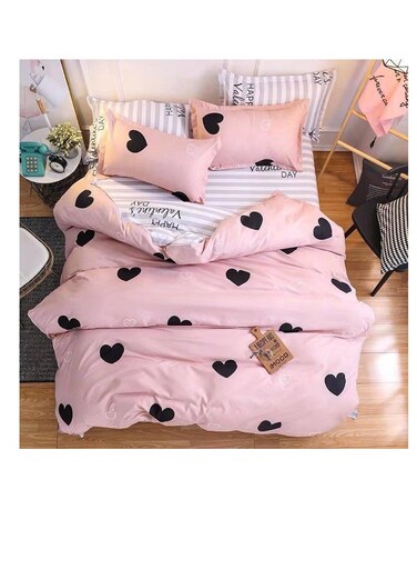 Baig Petals And Floral Designs Single-Size Duvet Cover Set, Multicolour -160X210cm, Fitted Sheets Size (120X200)+30cm Cotton+Polyester