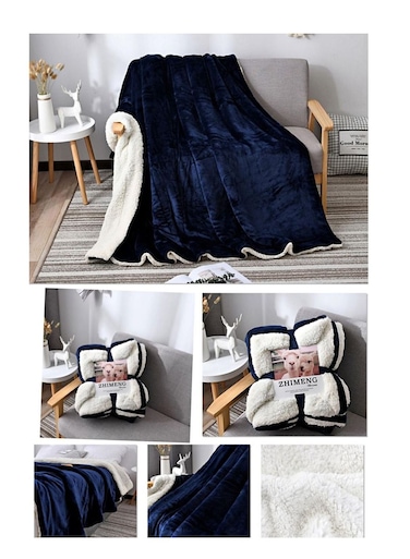 Generic Fleece Throw Super King Size Blanket, Teal Warm Reversible Plush Fleece Bed Blanket 200*230cm- Blue