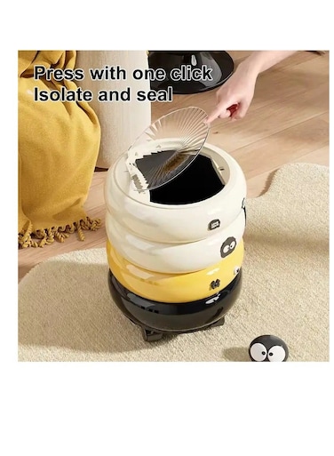 سلة مهملات بيج متعددة الطبقات بتصميم كرتوني مع غطاء - سلة مهملات مطبخ لطيفة على شكل دونات للمنزل وغرفة الطعام