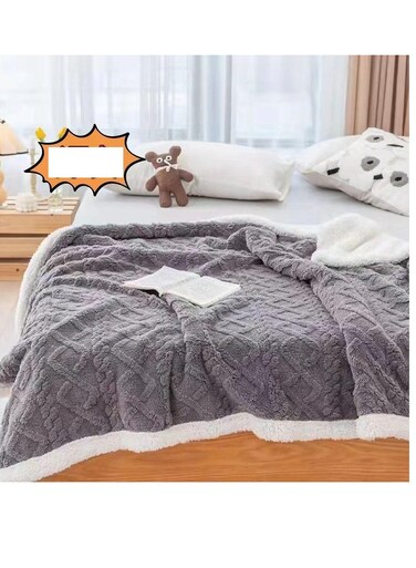 بطانية شتوية سميكة مزدوجة الطبقات من بيج، ناعمة ودافئة، مصنوعة من صوف الشيربا، مقاس كبير جدًا، بنقشة مربعات، من التاف والكشمير، لون رمادي.