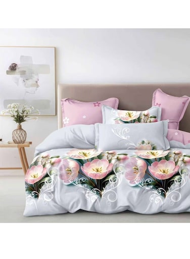Baig Soft Cotton 6 Pcs King Size Duvet Cover Set, Fitted Bedsheet Comforter Cover, Bedding With Zipper Closure And Corner Ties M