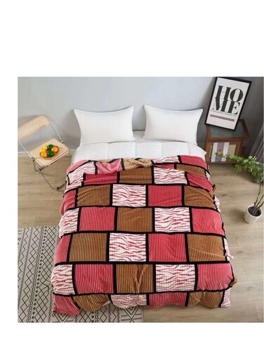 بطانية بيج فائقة النعومة والراحة، بملمس ناعم كالفرو، بنقشة مخملية مخططة، مقاس كبير جدًا، مناسبة للأريكة/السرير/السفر، قابلة للتهوية، 200 × 230 سم - متعددة الألوان