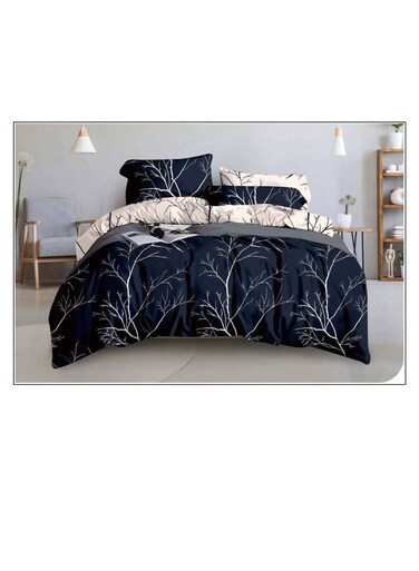 Baig King Size 6 Piece Duvet Cover Set Contemporary Leaf Print Bedding Sets, Smooth Cotton Material Modern Geometric Print