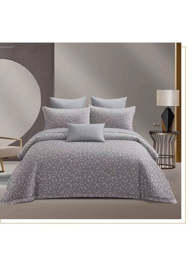 Baig King Size 6 Piece Duvet Cover Set Contemporary Leaf Print Bedding Sets, Smooth Cotton Material Modern Geometric Print