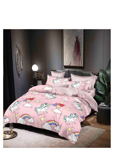 طقم بيج مكون من 4 قطع، لحاف مفرد للأطفال - خفيف الوزن، قابل للغسل في الغسالة، بنقوش لطيفة، 160 × 210 سم