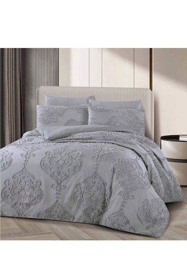 طقم ملاءات سرير وغطاء لحاف من بيج، 6 قطع، مقاس كينج - 220×240 سم - ناعم ومريح وأنيق (AC-1)