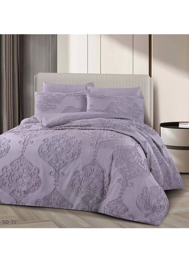 طقم ملاءات سرير وغطاء لحاف من بيج، 6 قطع، مقاس كينج - 220×240 سم - ناعم ومريح وأنيق (AC-1)