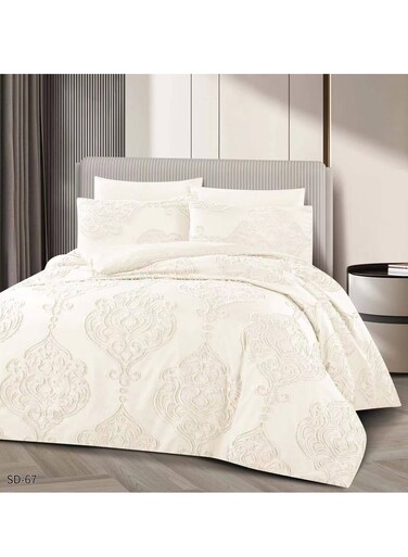 طقم ملاءات سرير وغطاء لحاف من بيج، 6 قطع، مقاس كينج - 220×240 سم - ناعم ومريح وأنيق (AC-1)