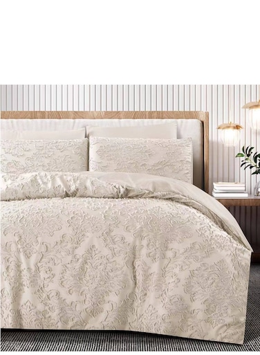 طقم ملاءات سرير وغطاء لحاف من بيج، 6 قطع، مقاس كينج - 220×240 سم - ناعم ومريح وأنيق (AC-1)