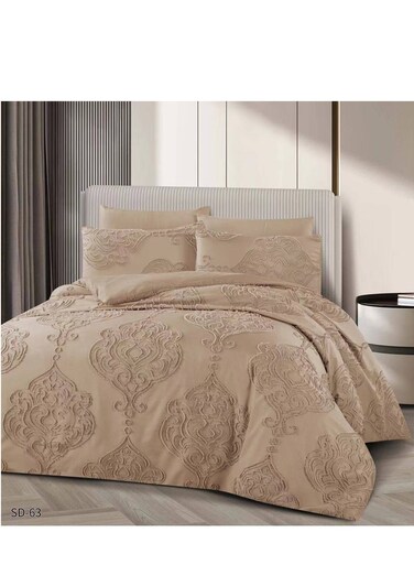 طقم ملاءات سرير وغطاء لحاف من بيج، 6 قطع، مقاس كينج - 220×240 سم - ناعم ومريح وأنيق (AC-1)