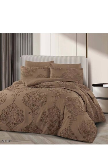 طقم ملاءات سرير وغطاء لحاف من بيج، 6 قطع، مقاس كينج - 220×240 سم - ناعم ومريح وأنيق (AC-1)