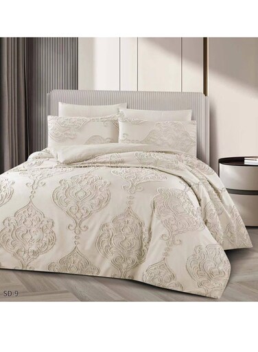 طقم ملاءات سرير وغطاء لحاف من بيج، 6 قطع، مقاس كينج - 220×240 سم - ناعم ومريح وأنيق (AC-1)